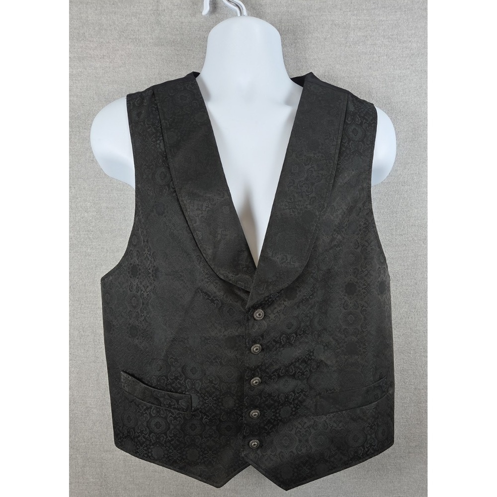 Wah Maker Frontier L True West Black Brocade Western Vest USA Vintage Retro